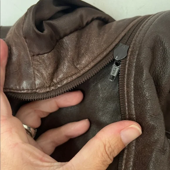 Wilsons Leather Womens Brown Belted Zipped Jacket with detachable hood Sz Small - Picture 8 of 8